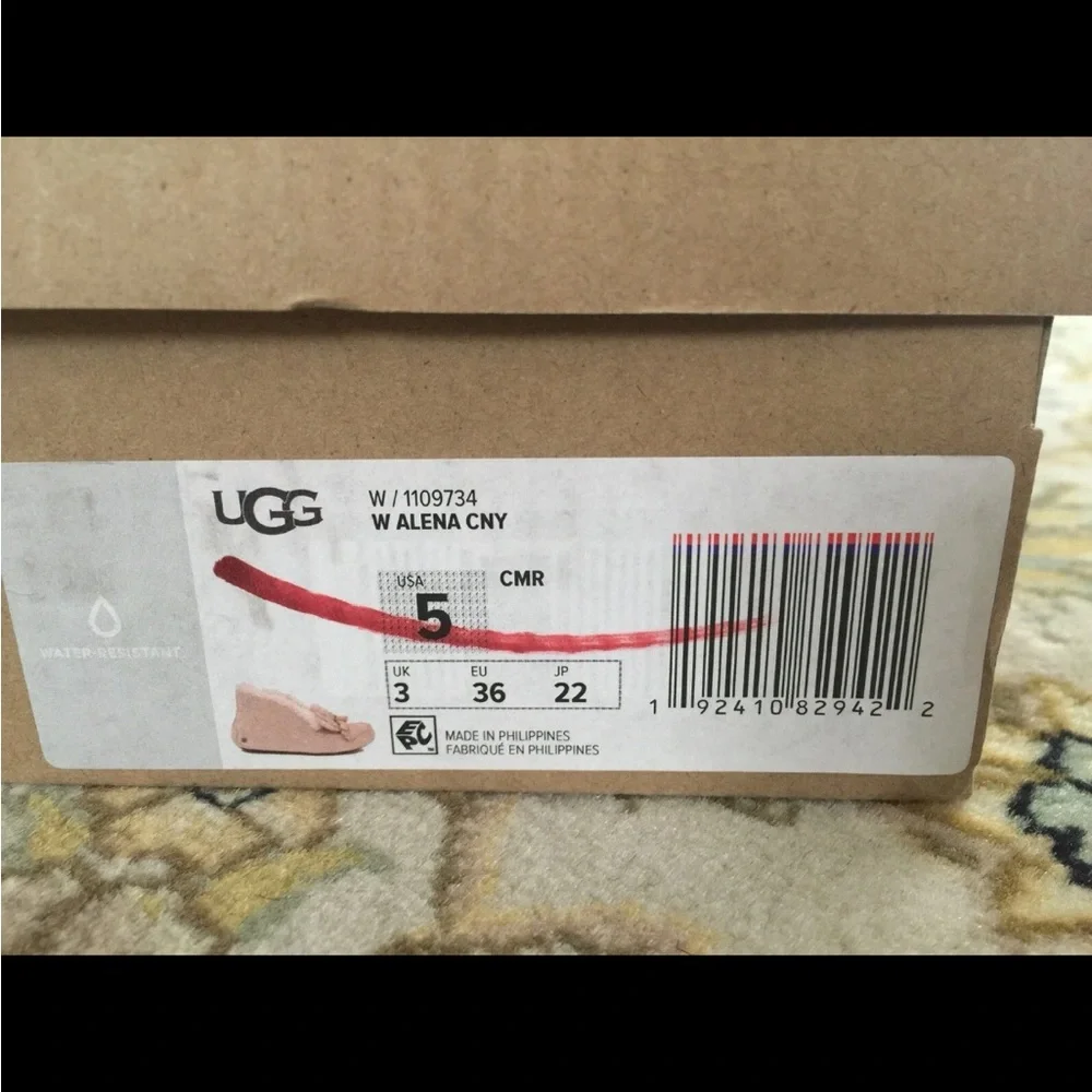 UGG Alena Girls pink suede Bow Moccasins flat shoes fur slip-on USA 5 new in box